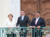 Angela Merkel, Taavi Rõivas, SigmarGabriel Klausur Tagung Schloss Meseberg Gaestehaus Bundesregierung