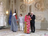 Badreldin Abdalla Mohamed Ahmed, Angela Merkel, Akua Sena Dansua, Frank-Walther Steinmeier Diplomatisches Corps Schloss Meseberg Gartensaal Berichterstatter