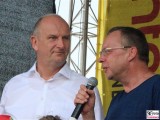 Klaus Ness, Dietmar Woidke Gesicht Promi Moderation Buehne Treckertreffen Philadelphia Storkow Mark Brandenburg Sommer Oldtimer Traktoren